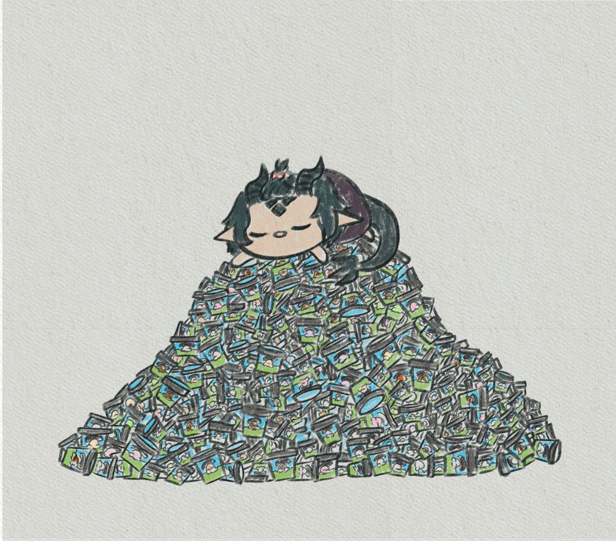 twst_Dino's tweet photo. For today's #tsumaday , it's MalTsum!
Someone Strawpage asked for "dragon MalTsum sleeping on a hoard of...", but I needed something to relax with and will tackle that "beast" a different day. I hope adding some more dragon features is okay for now!! https://t.co/kb68Hejujy