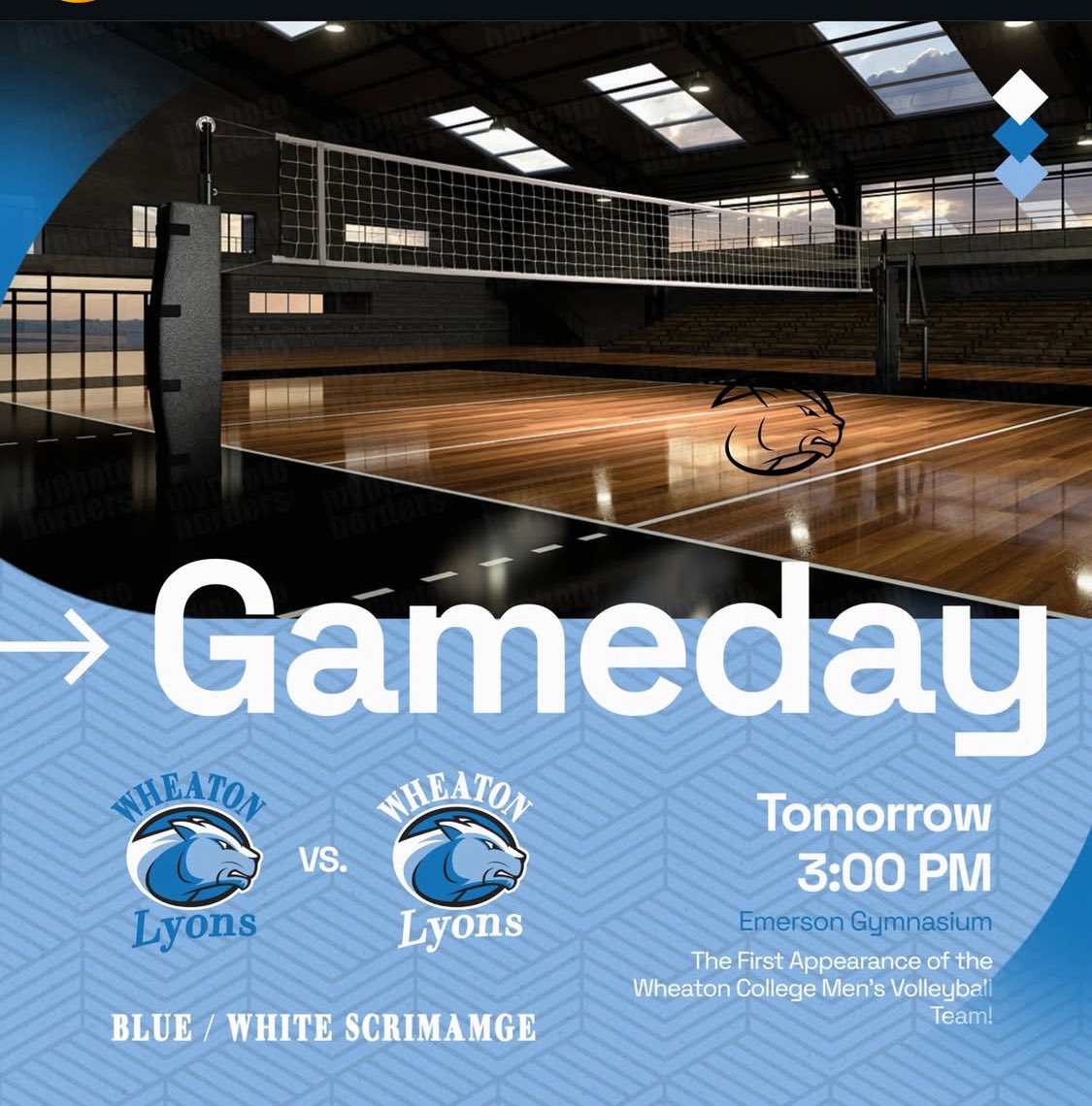 For the first time, Wheaton Men's Volleyball on the court! Tomorrow, 10/4/25 at 3pm at Emerson Gymnasium...the Blue / White Scrimmage! 

See you there!