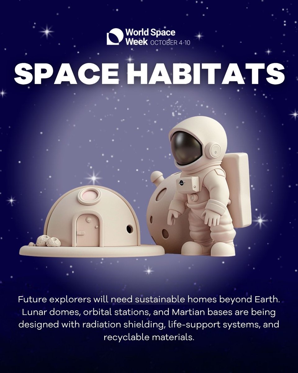 WorldSpaceWeek's tweet image. World Space Week 2025 starts tomorrow.

Living in Space covers habitats, food and water, health, and daily life. What will you explore?

Register your activity: worldspaceweek.org

#LivingInSpace #WorldSpaceWeek #WSW2025
