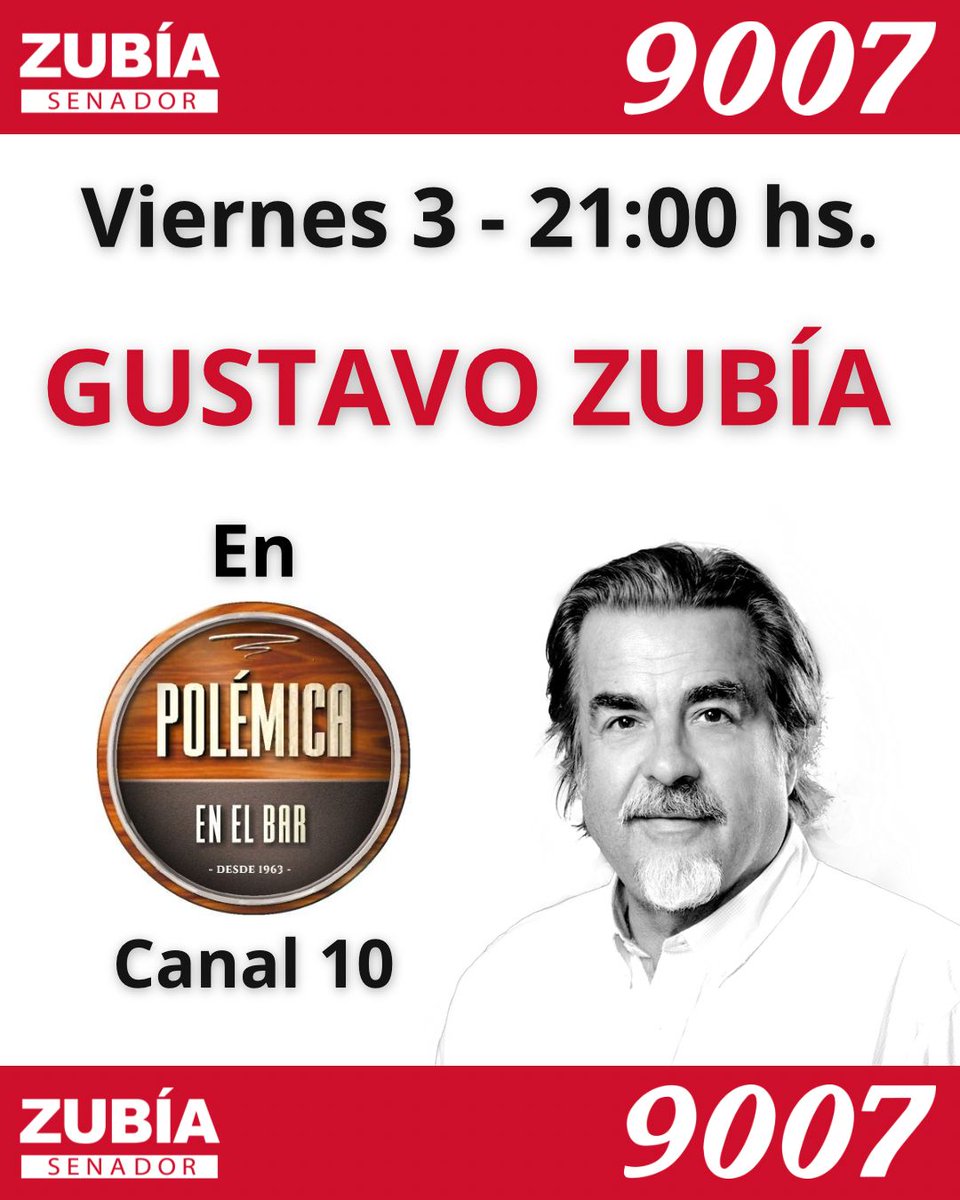 🗣📢 Hoy no te podes perder al Sen. <a href="/GustavoZubia/">Gustavo Zubia</a> en <a href="/PolemicaEnEIBar/">#PolemicaEnElBar</a> , imperdible 👇
