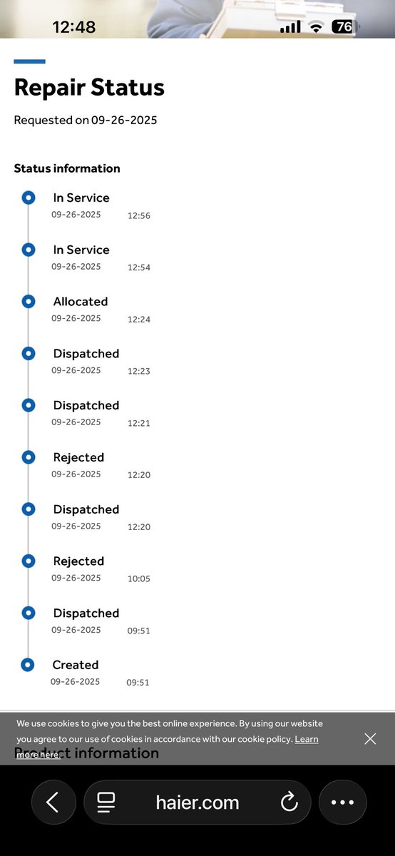 virat211's tweet photo. @IndiaHaier @HaierOfficial 

SR is AH20250926000250 no one responded on this complaint from 26th September. Aircondition Parts   Are not available since 26th September 2025.

Is this service provided by your company? https://t.co/ghOFfPqKer