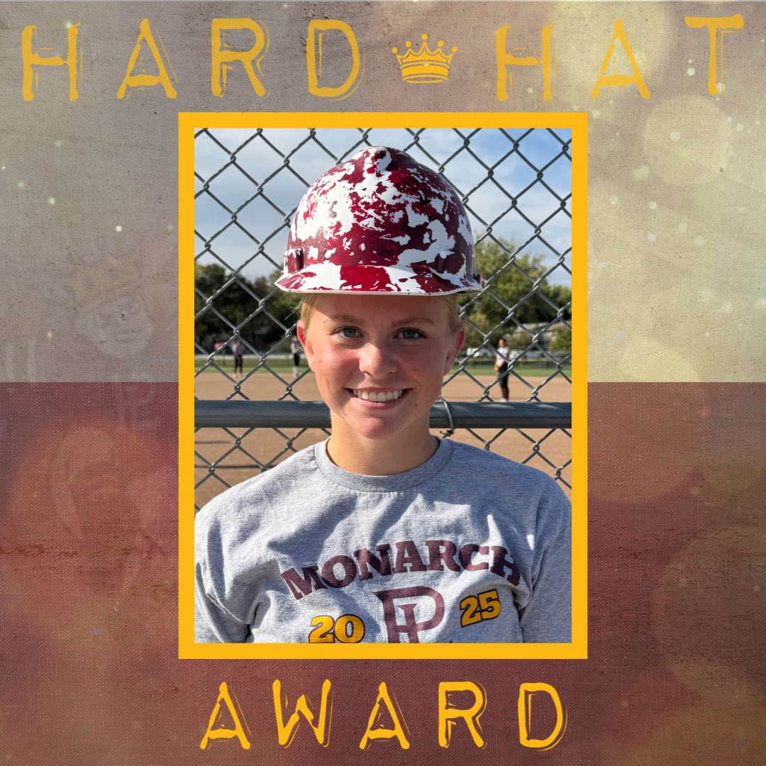 papiosoftball's tweet photo. This week’s Hard Hat Award, symbolizing being a selfless, hard-working teammate, goes to Ava Dannehl! 
A team tradition for over a decade!
#dbd #WeArePLV https://t.co/w0U14nSqqo