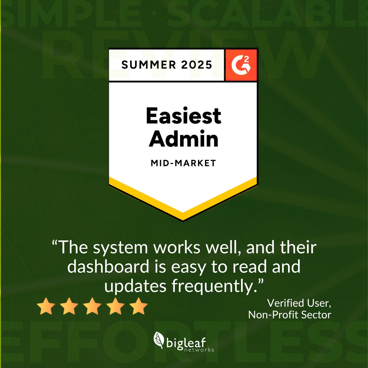 🛠️ Easy admin. Powerful control.
"The system works well, and their dashboard is easy to read and updates frequently." — Verified User, Non-Profit Sector

Less complexity. More confidence.

#ITSimplified #BigleafNetworks #EasyAdmin #HybridWAN #G2Reviews