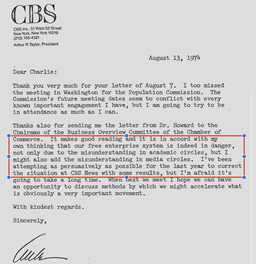 🚨If you think the Bari Weiss/CBS News thing is new, here's a never-seen document showing CBS's president boasting about enforcing the far-right Powell Memo to ideologically "correct the situation at CBS News."  

Document is from our upcoming new book: LeverNews.com/book