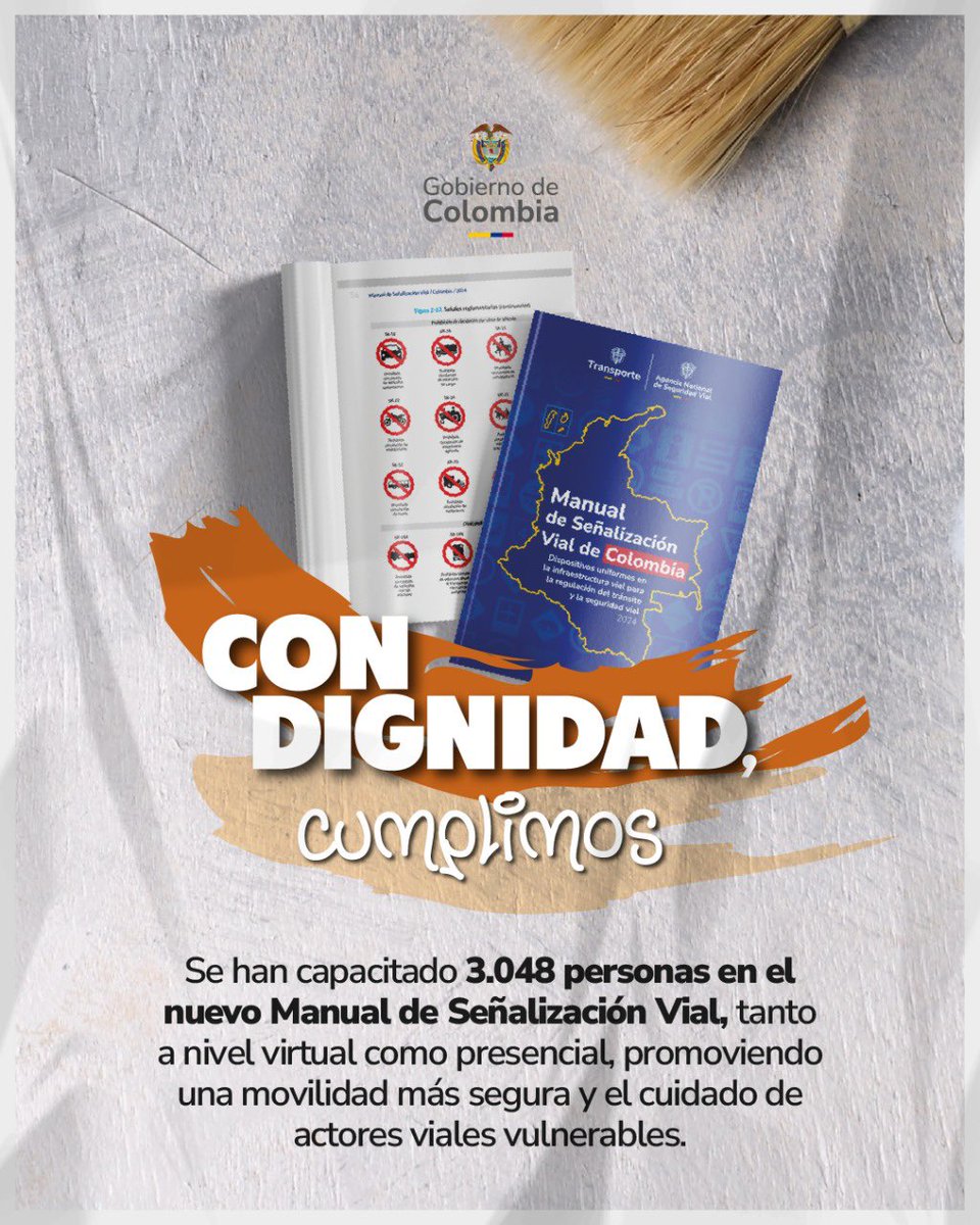 ansvcol's tweet photo. 📖Se han capacitado 3.048 personas en el nuevo Manual de Señalización Vial, tanto a nivel virtual como presencial, promoviendo una movilidad más segura y el cuidado de actores viales vulnerables.  #MintransporteCumple https://t.co/GGqaw3Yoqu