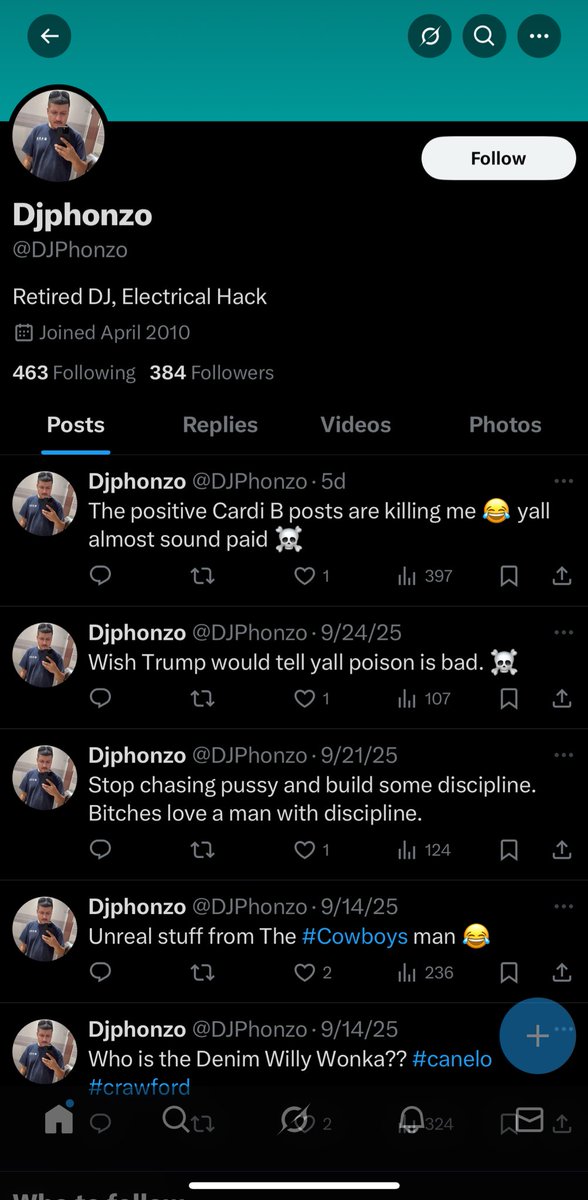 ChicanoMerab's tweet photo. @DJPhonzo @brandob3r Dude tweets to absolutely nobody and is talking about embarrassing 💀 https://t.co/FbQO9u4ZJC