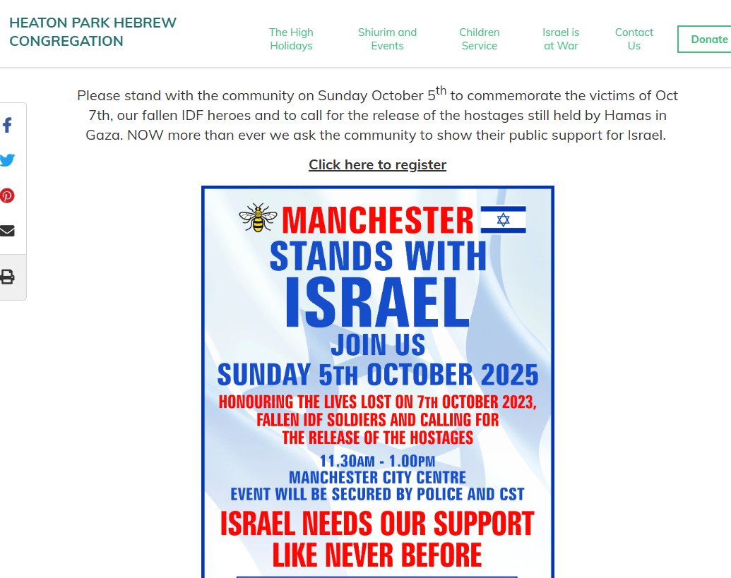 RaggedTP's tweet image. Posted by Heaton Park Synagogue Manchester before yesterday's attack:
"Please stand with the community on Sunday October 5th to commemorate the victims of Oct 7th, our fallen IDF heroes and to call for the release of the hostages still held by Hamas in Gaza"
'fallen IDF heroes'🤔
