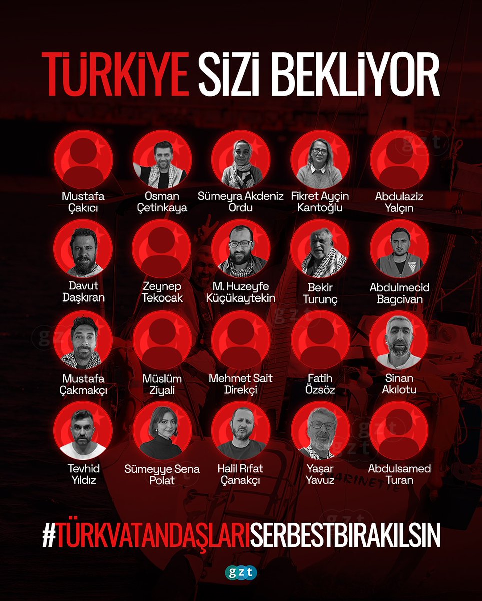 ahturgut's tweet photo. Türkiye sizi bekliyor.

İsmiyle müsemma "Sumud" gönülleri bekliyoruz.

Vicdanın sesi olan, "Kararlılık" için herkese, hepimize örnek ve cesaret olan kahramanlarımızı bekliyoruz. 

Benzer hissiyatınız varsa, siz de yazın, anlatın, paylaşın! 

#FreeTheActivists https://t.co/NsqCRdPOmR