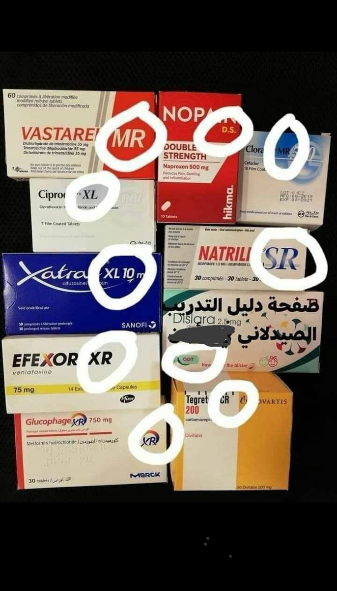 aboutpharmac's tweet image. كصيدلاني   ضروري يكون عندك معرفة بالرموز الموجوده على غلاف الدواء 
(MR) Modified release
(DS) Double strength
(EX) Extended release
(SR) Sustained release
(XR) Extended release
(CR) Controlled release
(XL) Extended release
(ODT) Orally disintegrating tablet