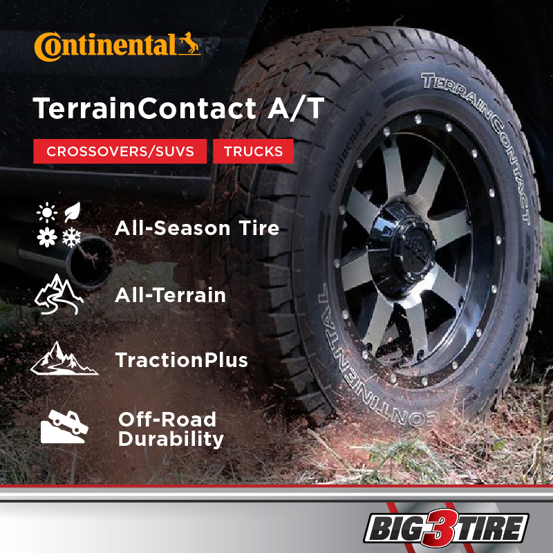 Conquer every road with the Continental TerrainContact A/T. Reliable traction on wet roads, dirt, and gravel keeps you moving with confidence. Get your pair today at your nearest Big3Tire dealer today!
#mrtire #big3tire #tire #tireshop
