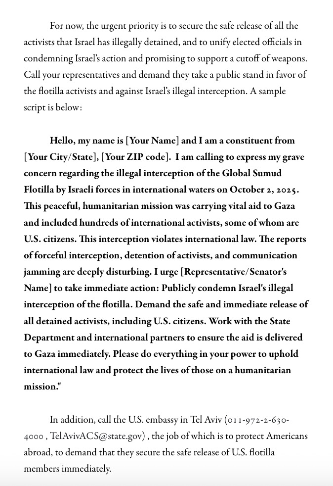 call you representatives, demand they secure the release of the kidnapped flotilla members
