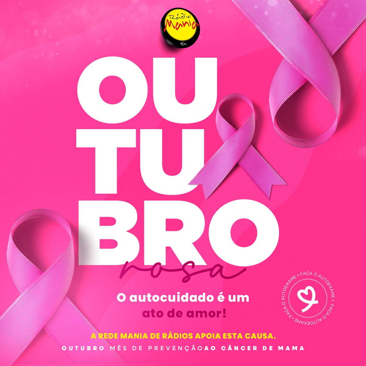 📢 Outubro Rosa na Rádio Mania 🎀
  
🌸Outubro é o mês de conscientização sobre a prevenção ao câncer de mama, e aqui na Rádio Mania estamos juntos nessa causa tão importante! 💖  

Lembre-se: o diagnóstico precoce salva vidas! Faça seus exames regularmente e cuide da sua saúde.