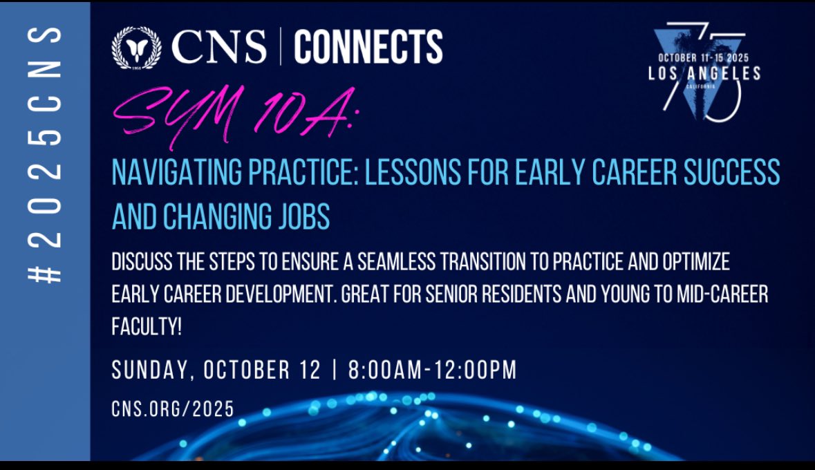 Going to #2026CNS? Check out this symposium for a variety of talks on topics relevant to an early career in #neurosurgery. <a href="/CNSResidents/">CNSResidents</a> <a href="/CNS_Update/">CNS</a>