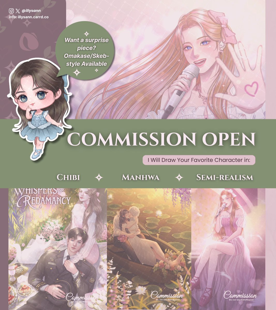 illysann's tweet photo. ♡+↻ are appreciated

Hi! Commissions are open for local &amp; international clients! If you're into chibi, manhwa, or semi-realism with shiny hair, check out my style! Skeb-style requests welcome! 🌷✨

🛒Info: https://t.co/QkerNlcAAs
Vgen: https://t.co/q2hG2QQORd

#opencommissions https://t.co/LtdUkzfnS5