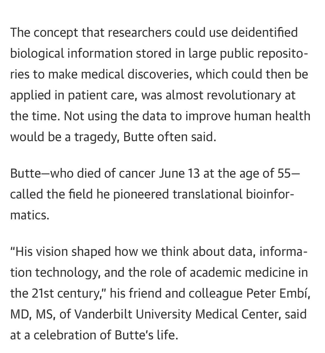 aditharun_'s tweet image. The idea of using biological/medical datasets to make discoveries that can positively impact patients has driven my work from outcomes to genomics. 

I never got to meet Atul Butte, but read much of his work and was certainly inspired from afar. 

I remember reading his…