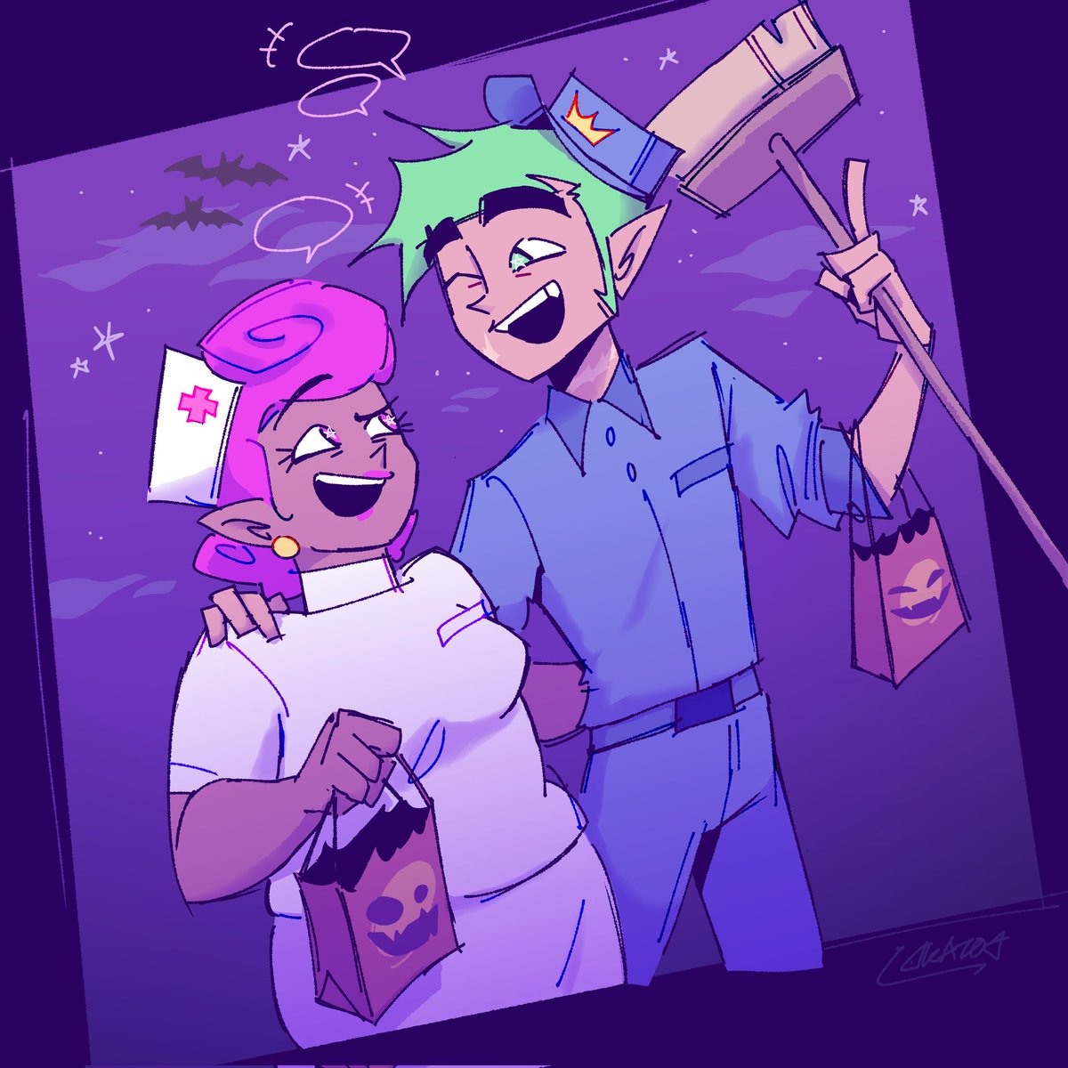 #fairlyoddtober2025 Day 3 - Cosmo &amp; Wanda 💚 🩷 
IT'S STILL DAY 3 IN ANOTHER TIMEZONE,,, right? anw, scary godparents callback, i can now sleep...