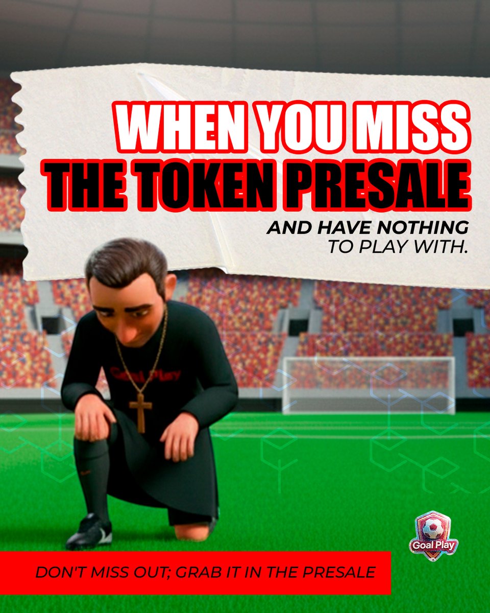 GoalPlayPro's tweet photo. 🚨 Can you imagine missing the game?
If you don’t join the token presale, you’ll have nothing to play with.
🔥 Don’t let that happen. Secure your tokens today!
👉 https://t.co/06OqHwtTfl
#GoalPlay #CryptoGaming #PlayToEarn #GamingCommunity #Presale #BlockchainGaming #Metaverso #FutbolEsPasion