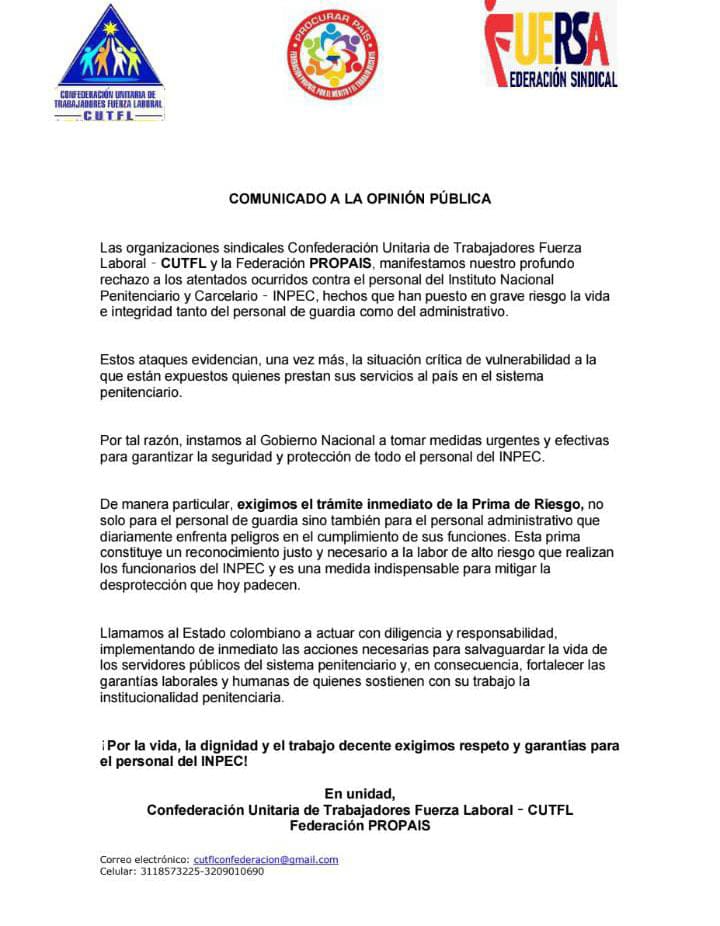 Expresamos total rechazo a los ataques que ponen en riezgo la vida y la integridad de nuestro compañeros. La prima de riezgo no es un favor, es una necesidad eminente. <a href="/petrogustavo/">Gustavo Petro</a> solicitamos su apoyo.