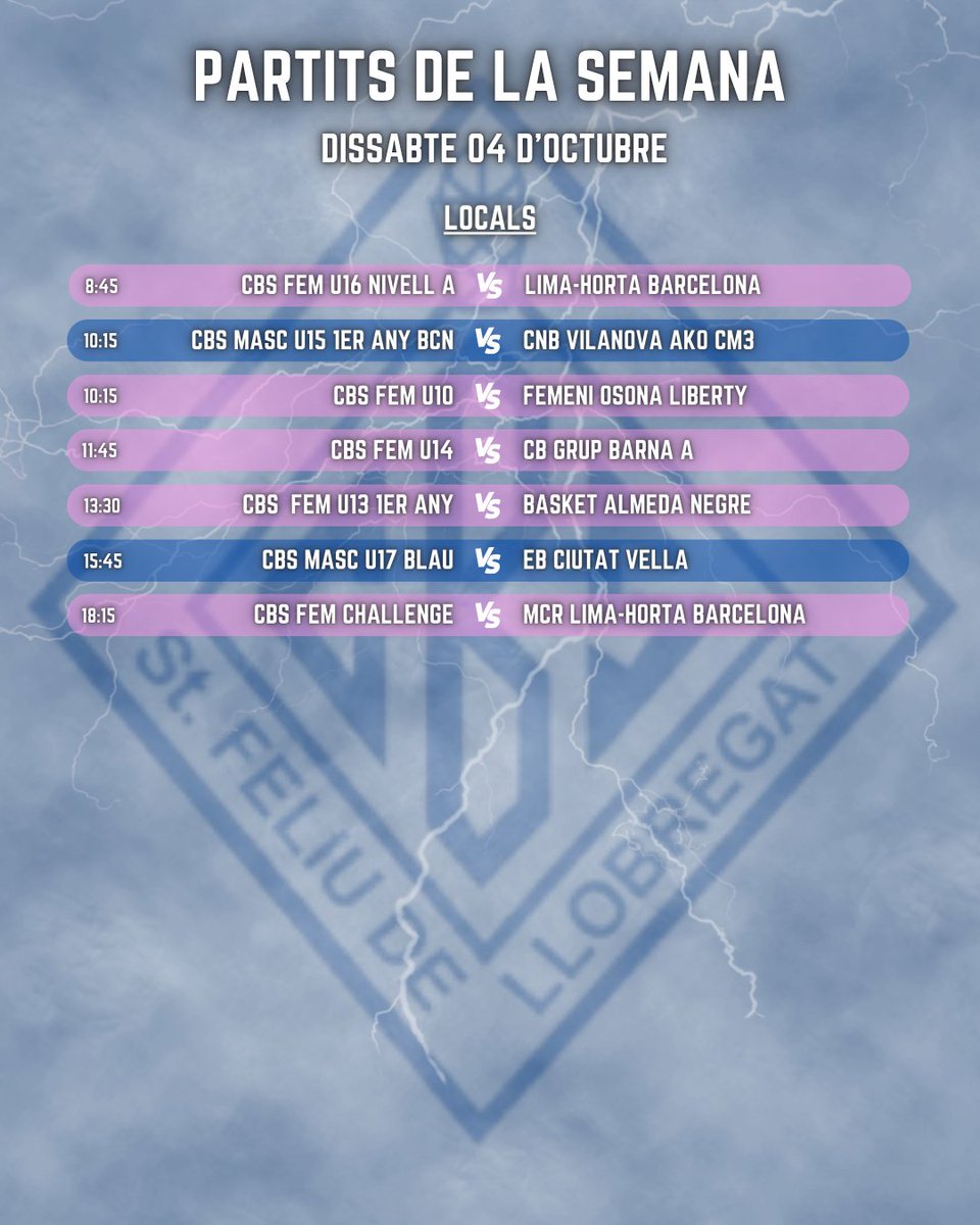 cbsantfeliuenc's tweet image. 🏀 PARTIDOS DEL FIN DE SEMANA (04/10 - 05/10)
Aquest cap de setmana, el nostre club afronta 28 partits plens d’emoció i competició!
El nostre equip de Liga Challenge fa el seu debut a casa en la Jornada 2
💙 Som-hi, Santfe! Junts, fem gran el nostre club!
#OrgullCBS