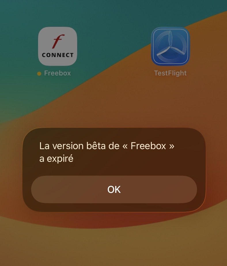 Visiblement, Freebox Connect n’a plus de version BÊTA via TestFlight sous iOS / iPadOS.
Quelqu’un a t’il un nouveau lien TestFlight ?
Cc <a href="/TiinoX83/">Tiino-X83</a>