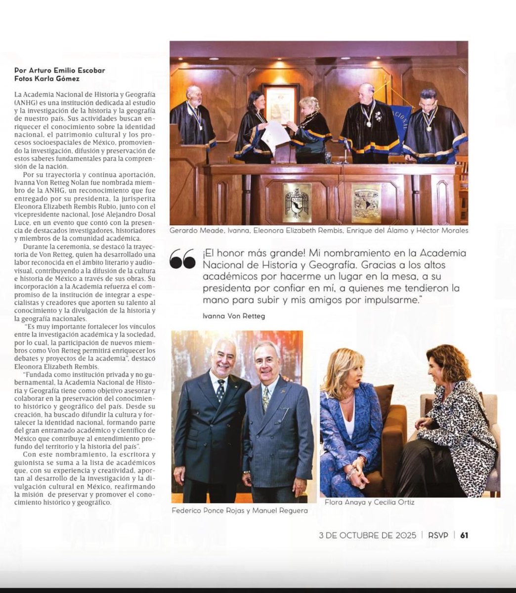 El <a href="/CONAPMexico/">Colegio Nacional de Abogados Penalistas AC</a> 🇲🇽 felicita cordialmente a la escritora <a href="/IvanavonRetteg/">Ivana von Retteg</a> por su ingreso como académica activa a la ACADEMIA NACIONAL DE HISTORIA Y GEOGRAFÍA-UNAM <a href="/UNAM_MX/">UNAM</a>