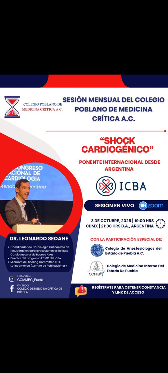 Muchas gracias al Colegio de anestesiólogos de Puebla 🇲🇽 y Colegio Poblano de Medicina crítica 🇲🇽 por la invitación para disertar sobre Shock Cardiogénico!