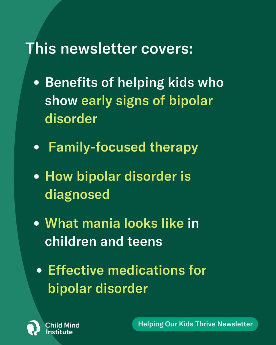 childmindinst's tweet image. Bipolar disorder, which usually develops during adolescence, is known for dramatic (and sometimes dangerous) highs and lows, from mania to depression. But if you know what to look for, there are signs of the disorder before the first full-blown episode — like shifts in mood,…