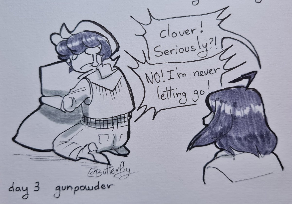 Day 3 of copowtober
Clover! youve had enough gunpowder
.
Might miss a day cuz im busy with irl stuff, ill give ya updates of it later
#cocoapowder <a href="/Copow_daily/">timely cocoapowder</a>