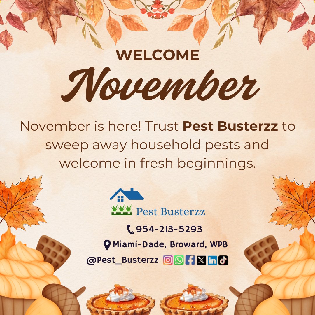 pest_busterzz's tweet image. Welcome November with Pest Busterzz! Keep your home cozy and protected from pests all month long with expert, friendly pest control you can count on. Start the season pest-free with Pest Busterzz by your side! #PestBusterzz #PestControl #OrganicPestControl pestbusterzz.com