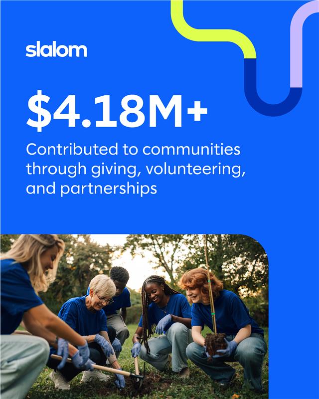 Impact is stronger when it’s shared. Last year, we contributed more than $4.18 million to the communities where we live and work — through donations, volunteering, pro bono services, and grants. 

See all highlights: slalom.ws/4m9DTnK 
#SlalomImpact #Sustainability