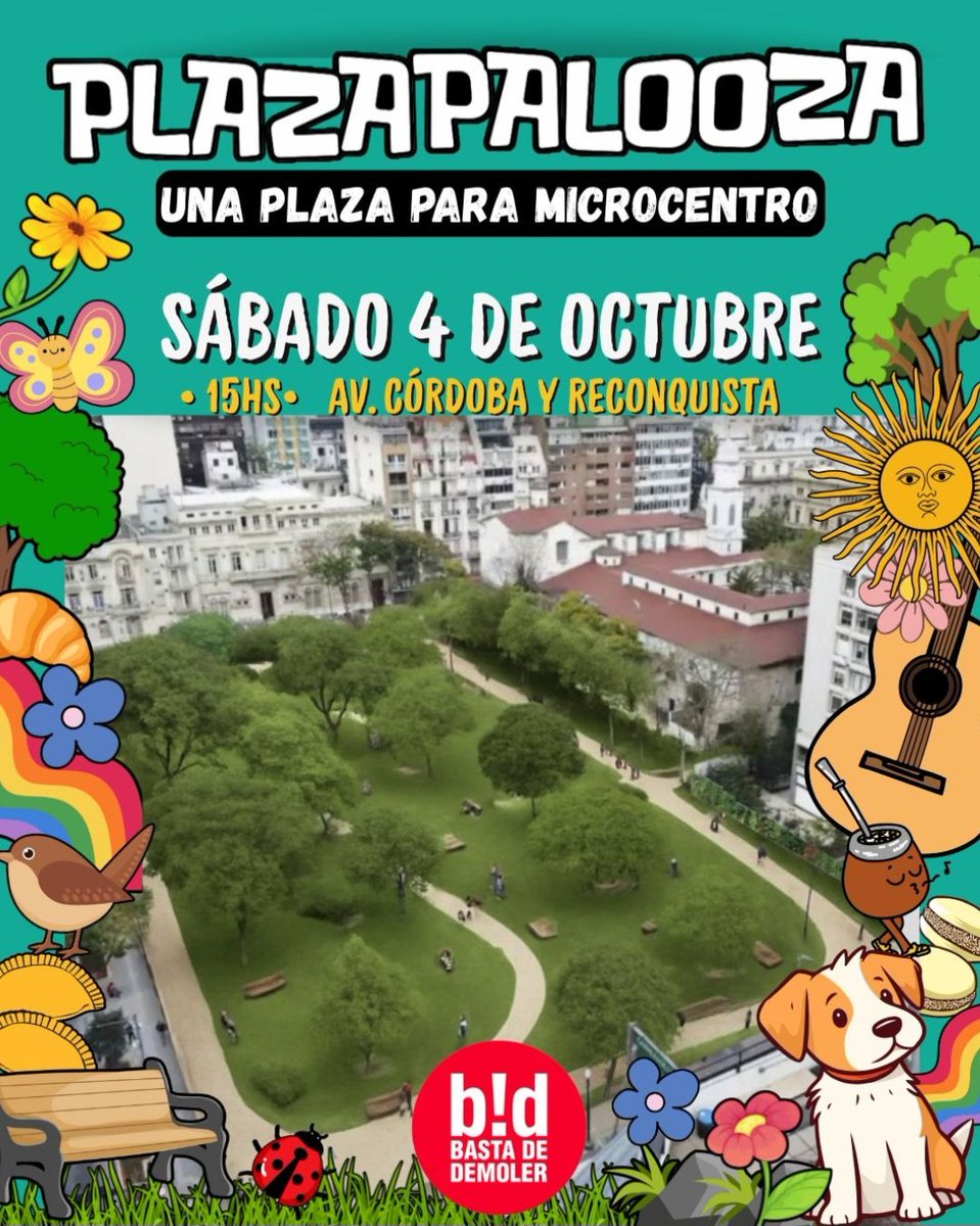 📣PLAZAPALOOZA
🗓Sábado 04/10 - 15 h
📍Av. Córdoba y Reconquista. CONVOCATORIA ¿Cómo imaginas la plaza?

Vecinos impulsan un proyecto de ley para crear una plaza en el microcentro y preservar un cementerio de la época colonial junto al Monasterio de Santa Catalina.
