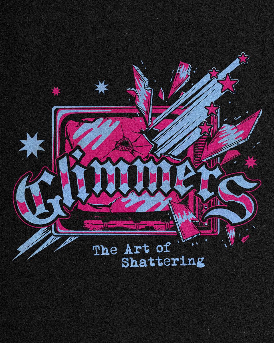 New design for <a href="/glimmersband/">glimmers</a>! 💙📺🩷 Available right now on their website as part of the roll out of their debut album!