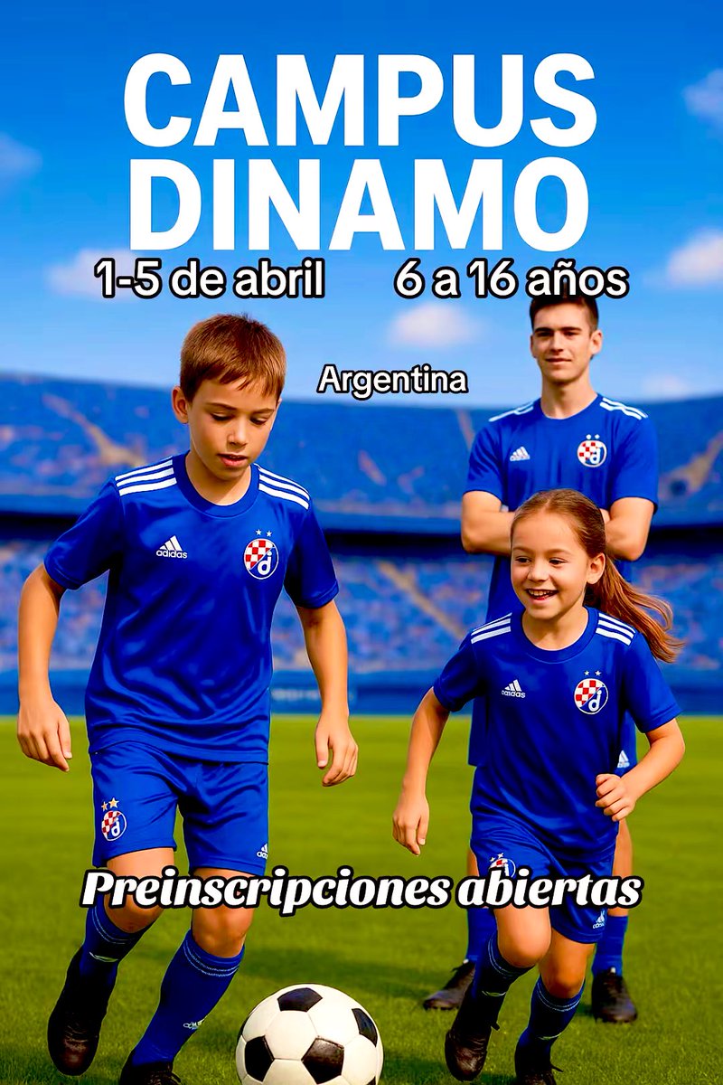 Atención, Argentina ⚽️🔥
El campus oficial del GNK Dinamo Zagreb 🇭🇷 aterriza en  #argentina
🗓️ 1-5 de Abril 2026
👧👦 Para chicos/as de 6 a 16 años
✍️ ¡Preinscripciones ya abiertas!
⚠️ ¡Cupos super limitados!
¡No te pierdas esta chance épica de entrenar como cracks! 🚀