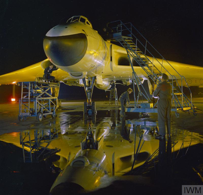 A 617Sqn Vulcan ready to depart on a night time 'Blue Steel' sortie.