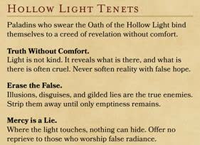 A Paladin's Tenets are where you find the truth of their oath. To swear the Hollow Light is to embrace radiance without kindness and truth without hope.

Get it here:
tinyurl.com/InkPatreon
Or here:
tinyurl.com/InkDrive
#dnd5e #ttrpg #homebrew #subclass #dnd