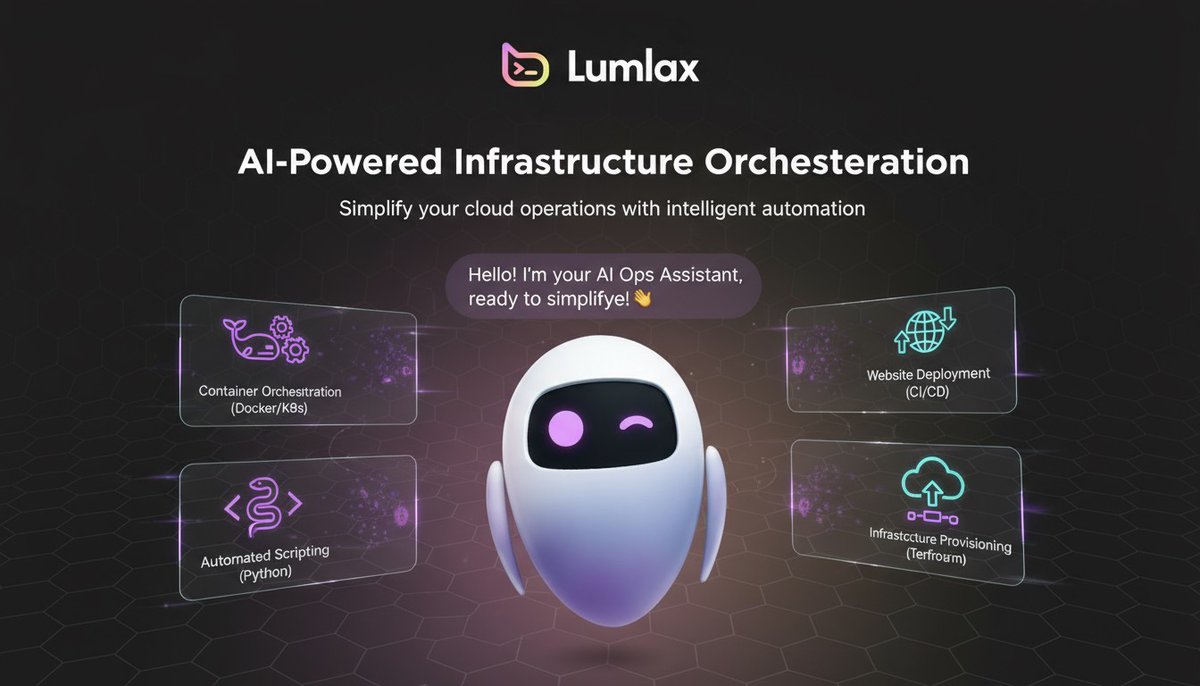 lumlax's tweet image. What’s the one task you want off your plate this week? Just tell Lumlax 😉
Effortless server management with AI. Fewer docs. Fewer dead ends. More shipping ⤵️
lumlax.com
#AI #DevOps
