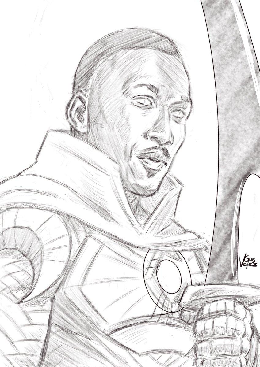 GusGamma78's tweet photo. Mahershala Ali as Blade-Knight. Digitally sketched and painted with Krita. #MarvelZombies https://t.co/2kzTKB4rht