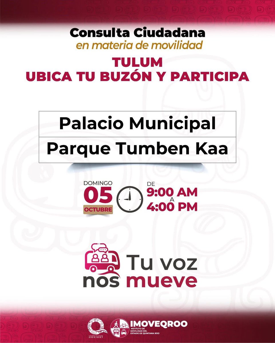 👨‍👩‍👧‍👦✨ En #QuintanaRoo #TuVozNosMueve ¡Participa en la Consulta Ciudadana en materia de movilidad!  🚌🗳️👍
