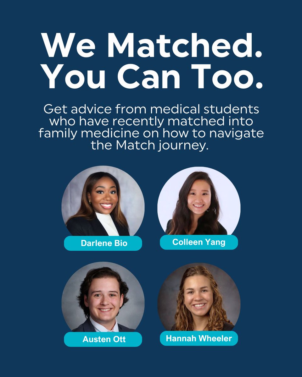 Future Family Medicine (AAFP) (@futurefamilymed) on Twitter photo Don't miss out on the latest updates to the #Match2026 process. In this webinar, our speakers share their stories, answer questions and give advice on their experience in the Match: bit.ly/3HaBUky Don't miss out on the latest updates to the #Match2026 process. In this webinar, our speakers share their stories, answer questions and give advice on their experience in the Match: bit.ly/3HaBUky