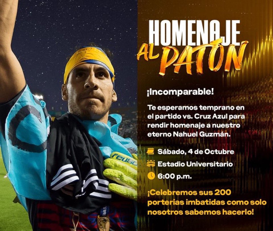 Anuncia <a href="/TigresOficial/">Club Tigres 🐯</a> homenaje a Nahuel Guzmán por su 200 partidos con portería en cero con los felinos.