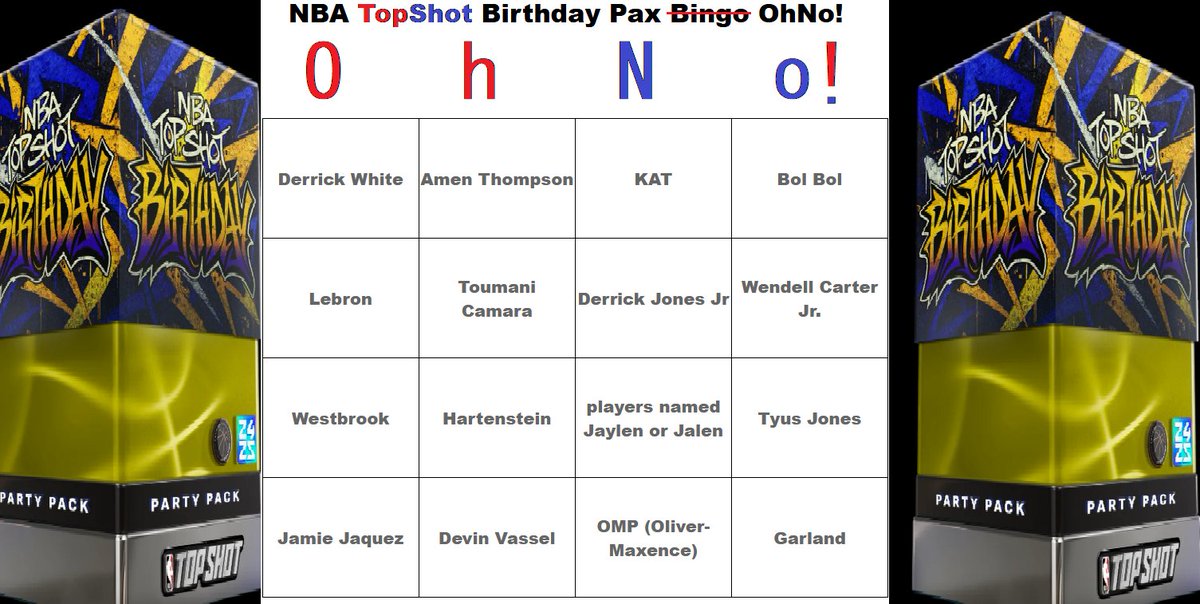 ReddieMiller31's tweet photo. to my #NBATopShot family.. 

I have 8 unopened Birthday packs (24 moments)...
Can I hit a  ̶B̶I̶N̶G̶O̶?̶ 

I mean, an "OhNo⁉️"  🤣 

I'm like 0 for 20+ on these packs (for Rare's).. so I feel good about it.. 

Video to come after the results are in... 👀 https://t.co/bxE520GIn1