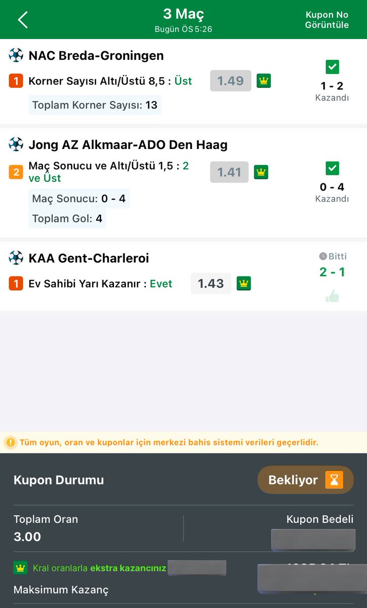 WONNN✅✅

Günü kazançla kapatıyoruz.
3.00 Oran içerde 🔥🔥

Değerlendiren herkesi tebrik ederim