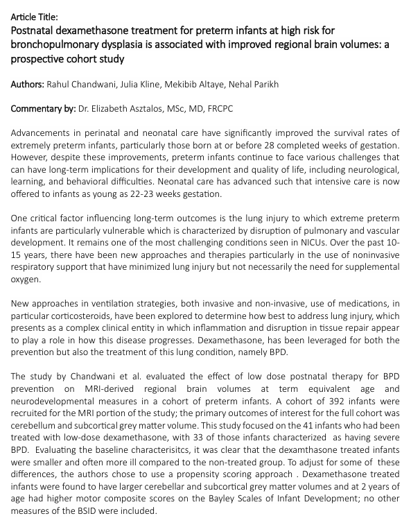 EPIQ_LHG's tweet photo. We are pleased to release our first Journal Club commentary, provided by : Dr. Elizabeth Asztalos on: Postnatal dexamethasone treatment for preterm infants at high risk for bronchopulmonary dysplasia is associated with improved regional brain volumes: a prospective cohort study https://t.co/qvqYSC7iJ8