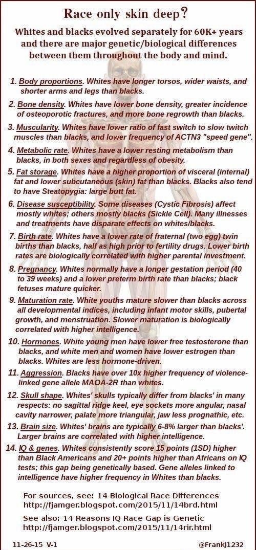 People don't time and time again revert back to racial tribalism because we refuse to look past skin color

We revert because no matter how hard we try we can't escape the massive biological clefts race creates that go far beyond skin color

Race is much more than skin color: