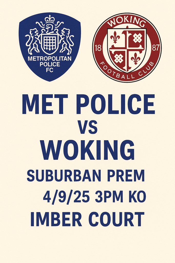 MpfcReserves's tweet image. Next up is the visit of Woking in the Suburban Prem. Imber Court 3pm ko ⚽️👮‍♂️