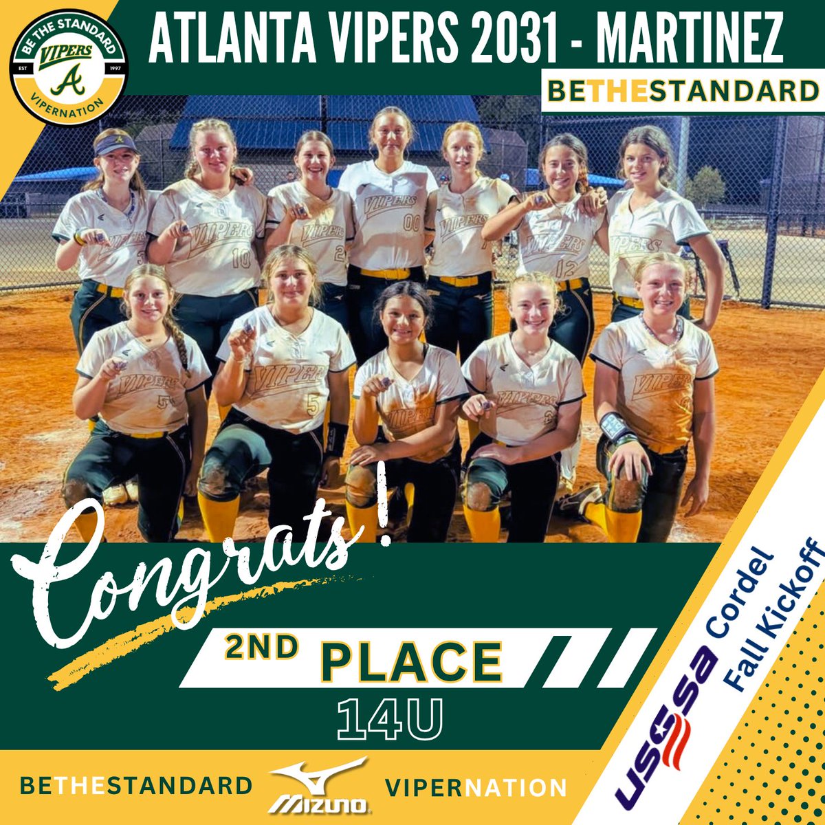 Big congrats to <a href="/VipersMartinez/">Atlanta Vipers 2031 - Martinez</a>!  They played up in 14U, faced older teams &amp; longer pitching distance, &amp; still battled to a 2nd place finish in the Gold Bracket. Heart, determination &amp; Viper toughness on full display! #BeTheStandard <a href="/MizunoFPitchNA/">Mizuno Fastpitch USA</a> <a href="/ExtraInningSB/">EXTRA INNING SOFTBALL</a> <a href="/LineDsoftball/">Line Drive Media</a>