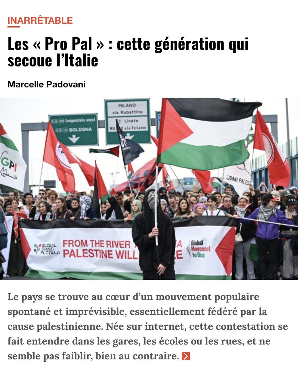 LeJournal_info's tweet image. Lire la suite : urlr.me/tCbB6G

#Italie #Palestine #contestation #propal 

Par @marcellepadovan
