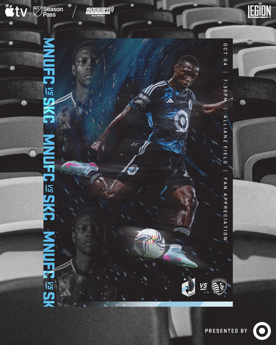 the calendar says fall 🍂 the forecast screams bongi summer ☀️

🆚 @sportingkc
📍 Allianz Field
📅 Sat, Oct 04
⏰ 7:30 p.m. CT
📺 MLS Season Pass (apple.co/3WkiIF1)
📻 1500 ESPN
🎟️ utd.mn/3VOcZr6