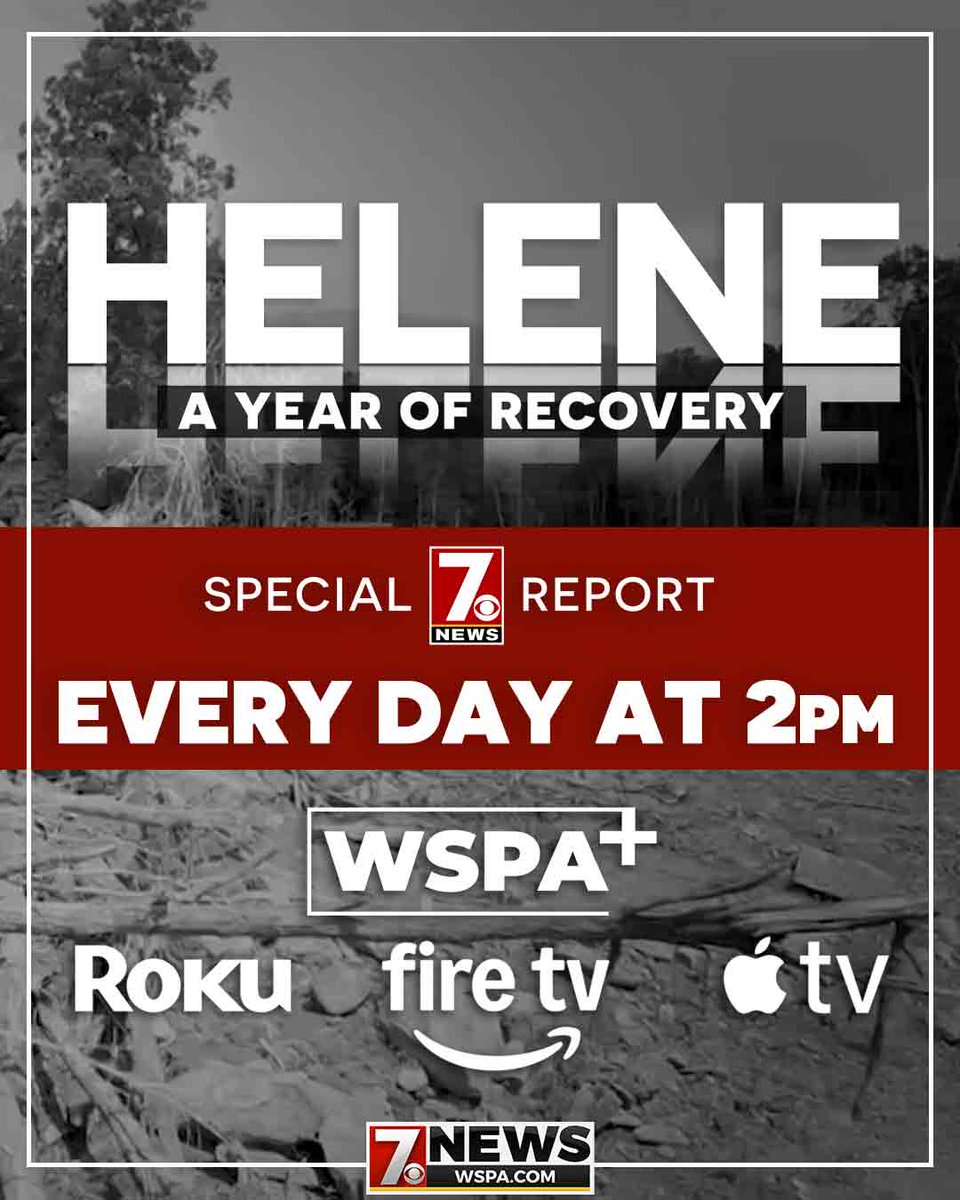 WSPA7's tweet image. A special edition of Fred the Show! Helene, A Year of Recovery: Continuing the Conversation evenings at 6:30 PM on WSPA+ for FREE on Roku, Apple Tv and Fire Tv! wspa.com/helene-a-year-… #Helene #HurricaneHelene #Hurricane