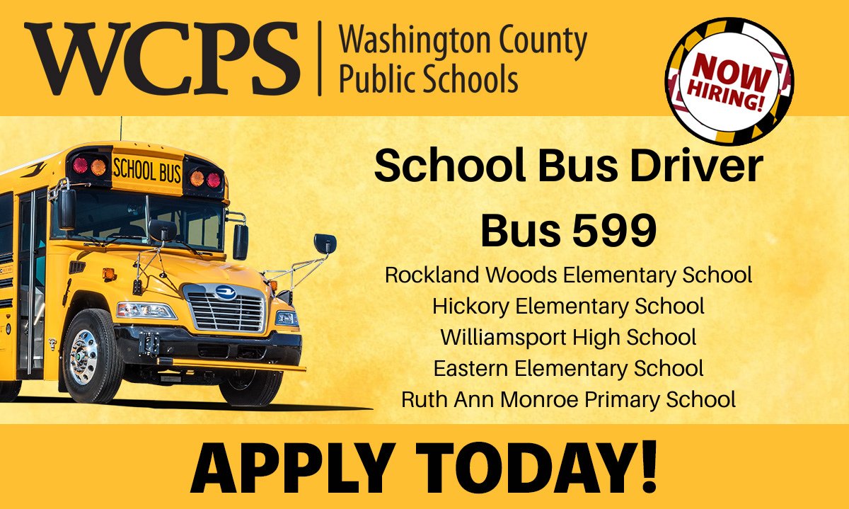 WCPS Transportation is accepting applications for School Bus Driver Bus 599. Apply today at wcpshr.com
New Bus Drivers receive a $1,500 signing bonus and paid training.
